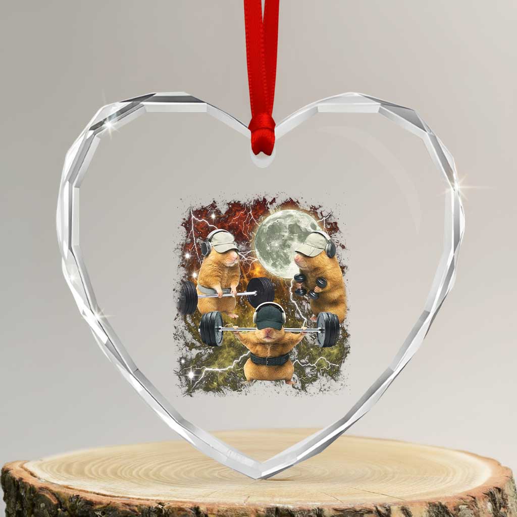 Hamster Deadlift Heart Crystal Glass Ornament Funny Cute Rat Fitness Gym Weightlifting Meme TS10 Transparent Glass 3'' Heart Print Your Wear