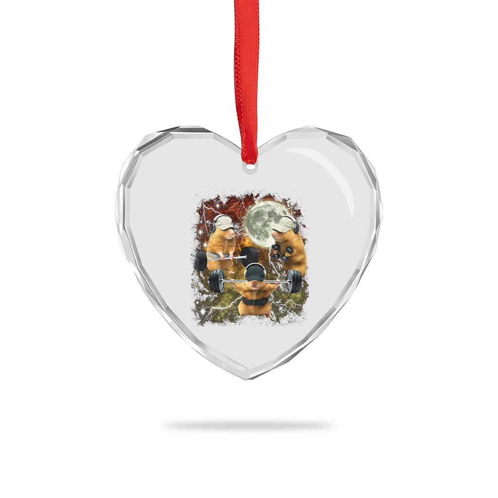 Hamster Deadlift Heart Crystal Glass Ornament Funny Cute Rat Fitness Gym Weightlifting Meme TS10 Print Your Wear
