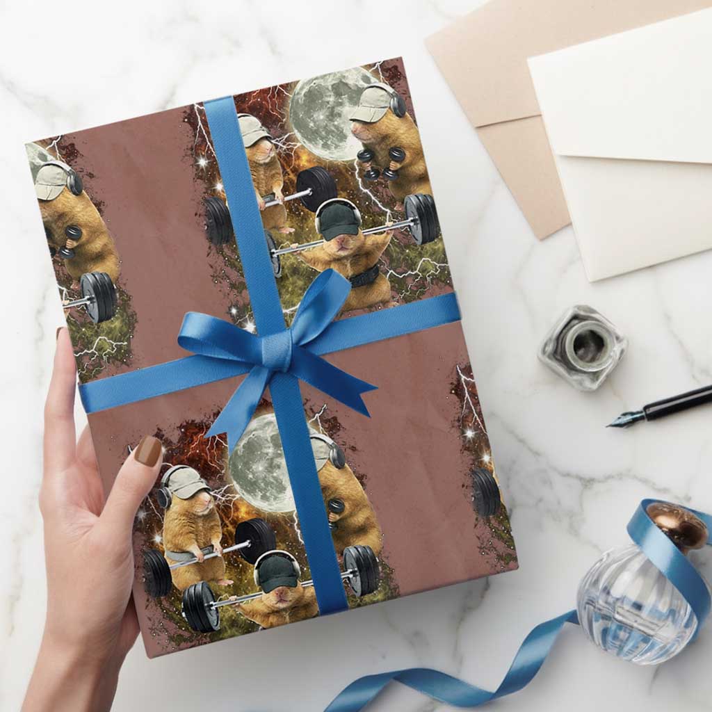Hamster Deadlift Wrapping Paper Roll Funny Cute Rat Fitness Gym Weightlifting Meme TS10 Mocha Print Your Wear