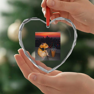 Hamster Drinking Iced Coffee Heart Crystal Glass Ornament Funny Animal Chill City Sunset Headphones TS14 Print Your Wear