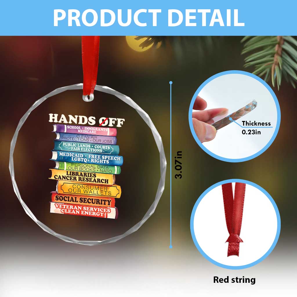 Hands Off Crystal Glass Ornament Social Security And Medicare Protest Colorful Books TS11 Print Your Wear