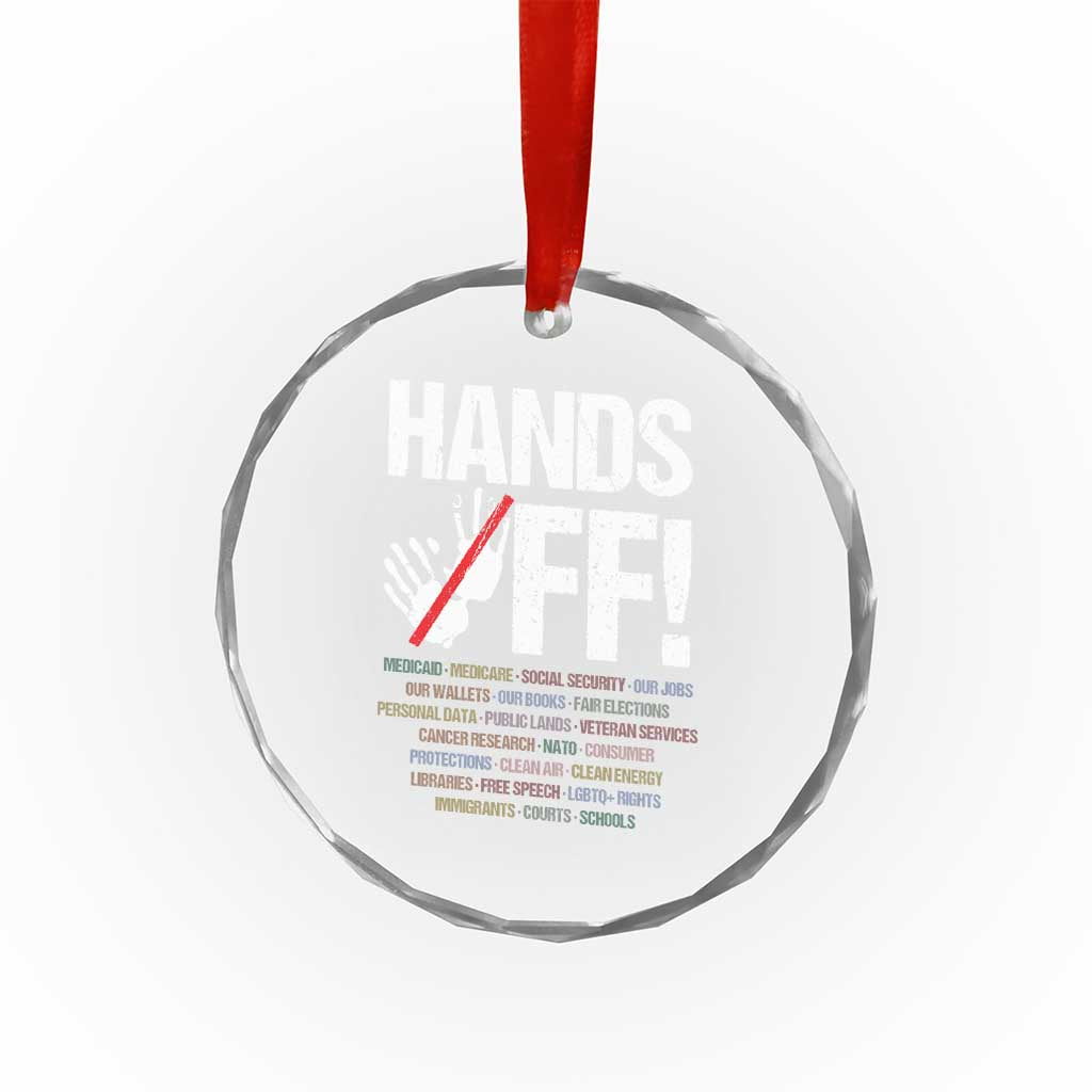 Hands Off Crystal Glass Ornament Social Security And Medicare Protest Vintage Hand Print - Print Your Wear