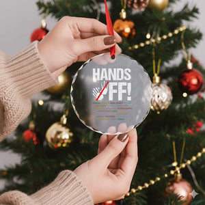 Hands Off Crystal Glass Ornament Social Security And Medicare Protest Vintage Hand Print - Print Your Wear