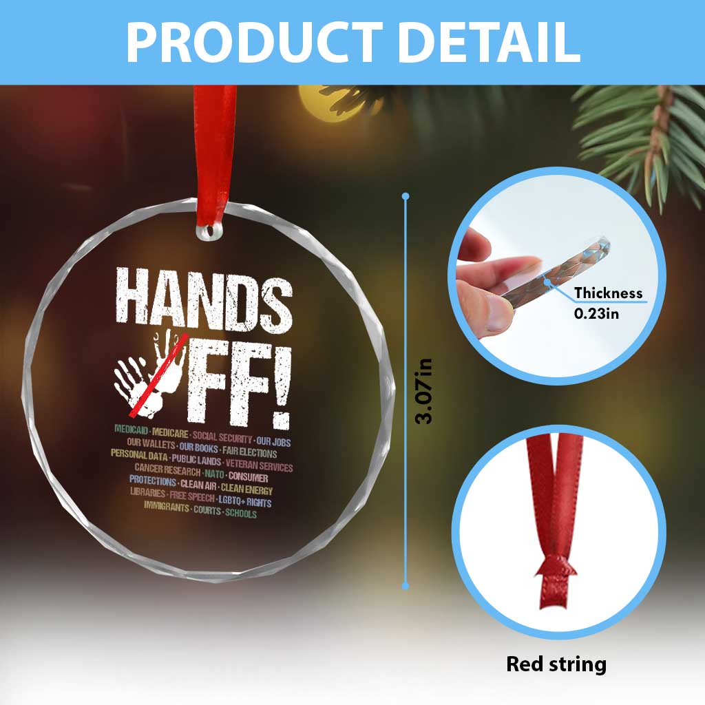 Hands Off Crystal Glass Ornament Social Security And Medicare Protest Vintage Hand Print TS11 Print Your Wear