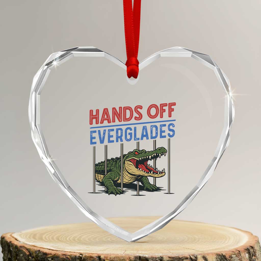 Hands Off Everglades Heart Crystal Glass Ornament Alligator Protest TS02 Transparent Glass 3'' Heart Print Your Wear