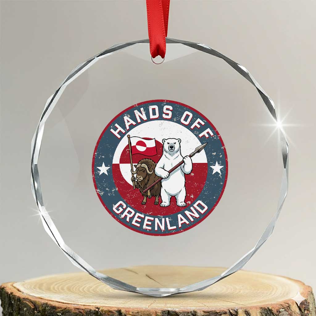 Hands Off Greenland Crystal Glass Ornament Anti Authoritarian Political Gag Gift TS12 Transparent Glass 3'' Circle Print Your Wear
