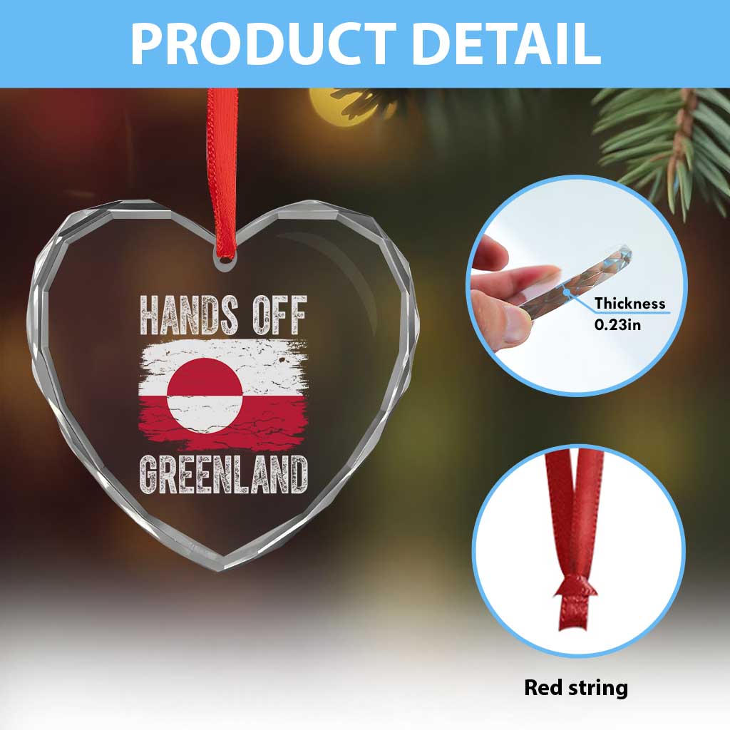 Hands Off Greenland Heart Crystal Glass Ornament Distressed Flag Resist Political Protest TS02 Print Your Wear