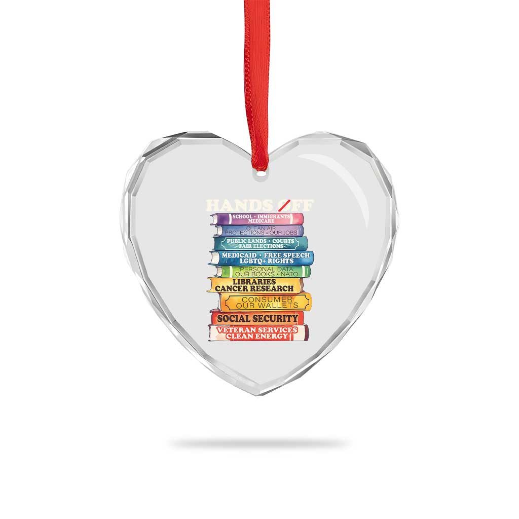 Hands Off Heart Crystal Glass Ornament Social Security And Medicare Protest Colorful Books - Print Your Wear