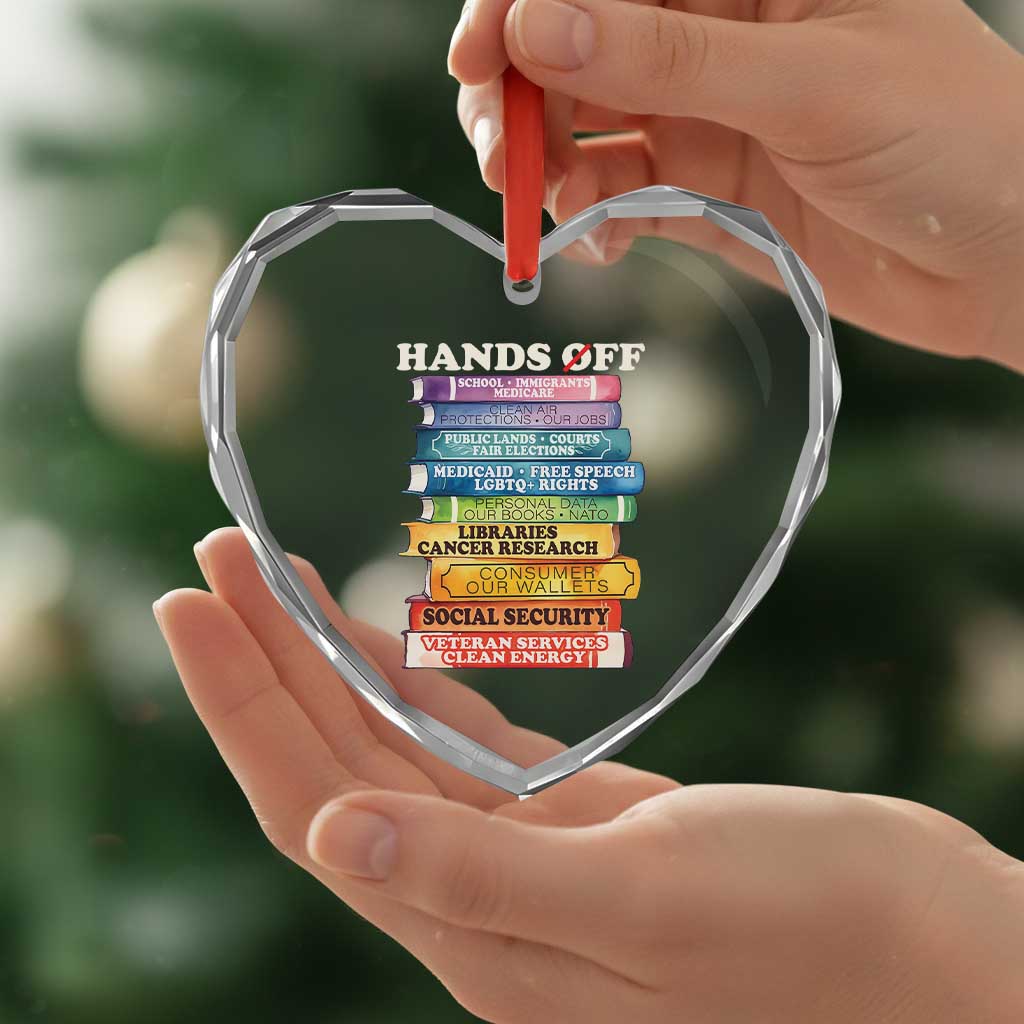 Hands Off Heart Crystal Glass Ornament Social Security And Medicare Protest Colorful Books - Print Your Wear