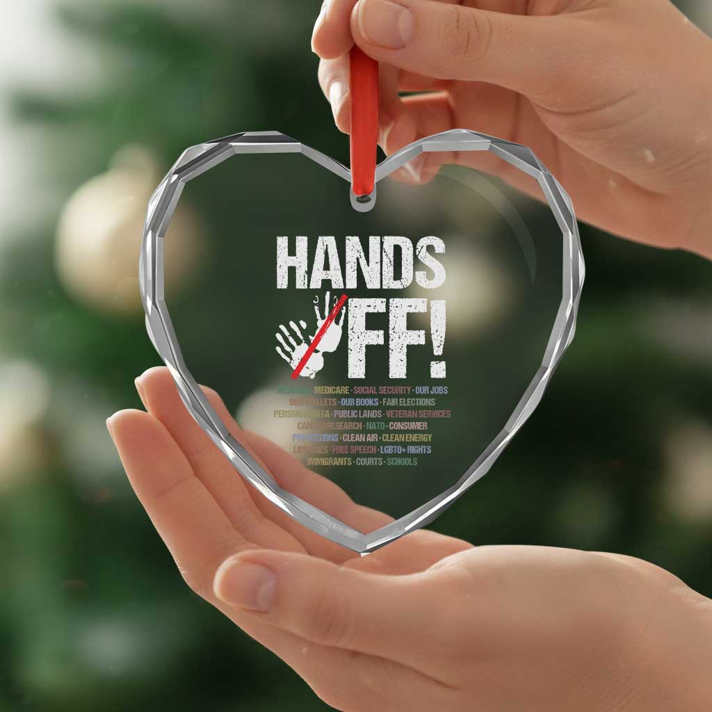 Hands Off Heart Crystal Glass Ornament Social Security And Medicare Protest Vintage Hand Print - Print Your Wear