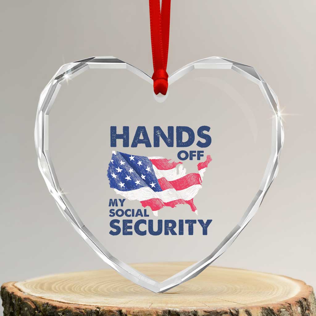 Hands Off My Social Security Heart Crystal Glass Ornament Patriotic USA Retirement Protection American Flag TS02 Transparent Glass 3'' Heart Print Your Wear