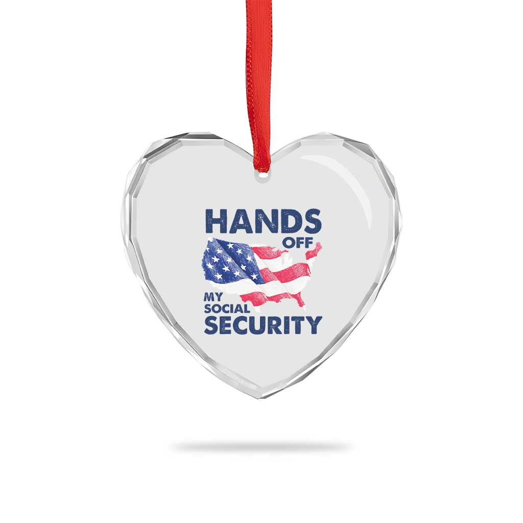 Hands Off My Social Security Heart Crystal Glass Ornament Patriotic USA Retirement Protection American Flag TS02 Print Your Wear