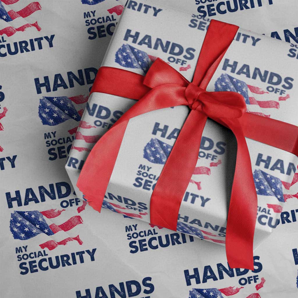 Hands Off My Social Security Wrapping Paper Roll Patriotic USA Retirement Protection American Flag TS02 White Print Your Wear