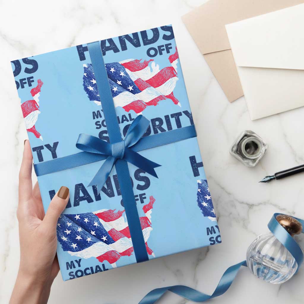 Hands Off My Social Security Wrapping Paper Roll Patriotic USA Retirement Protection American Flag TS02 Light Blue Print Your Wear