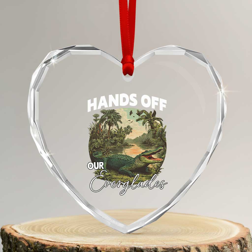 Hands Off Our Everglades Heart Crystal Glass Ornament Vintage Alligator Swamp TS02 Transparent Glass 3'' Heart Print Your Wear