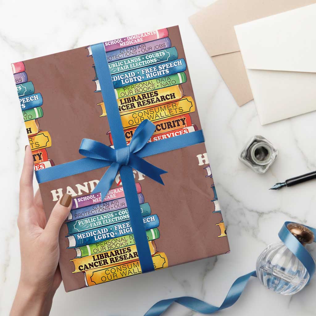 Hands Off Wrapping Paper Roll Social Security And Medicare Protest Colorful Books TS11 Mocha Print Your Wear