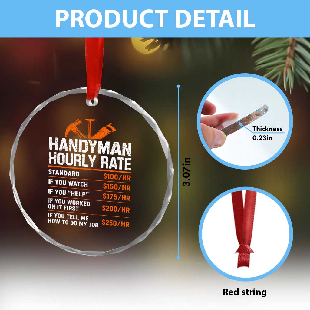 Handyman Hourly Rate Crystal Glass Ornament Handyman Gifts Contractor Coworker Gift