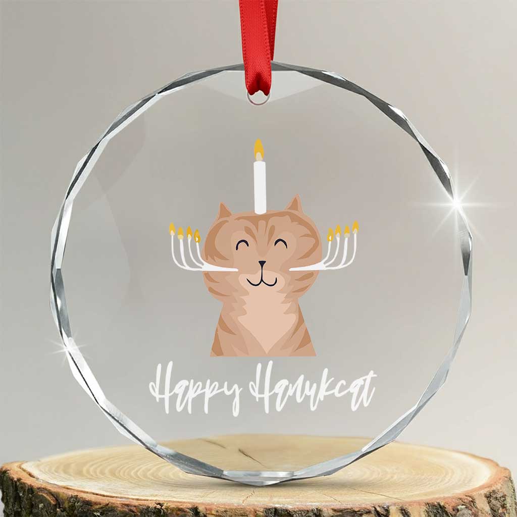 Hanukkah Cat Crystal Glass Ornament Cat Menorah Cute Jewish Kitten Chanukah Hanukkat TS09 Transparent Glass 3'' Circle Print Your Wear