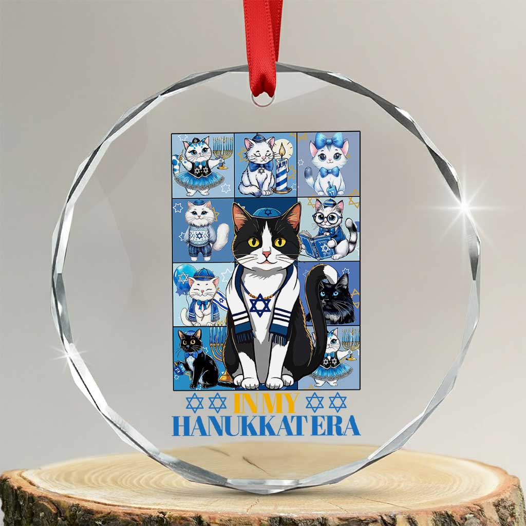 Hanukkah Cat Crystal Glass Ornament In My Hanukkat Era Cute Jewish Cats TS09 Transparent Glass 3'' Circle Print Your Wear