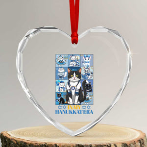 Hanukkah Cat Heart Crystal Glass Ornament In My Hanukkat Era Cute Jewish Cats TS09 Transparent Glass 3'' Heart Print Your Wear