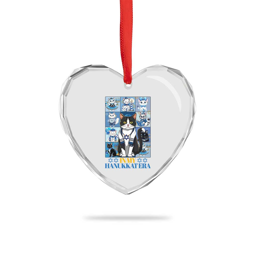 Hanukkah Cat Heart Crystal Glass Ornament In My Hanukkat Era Cute Jewish Cats TS09 Print Your Wear