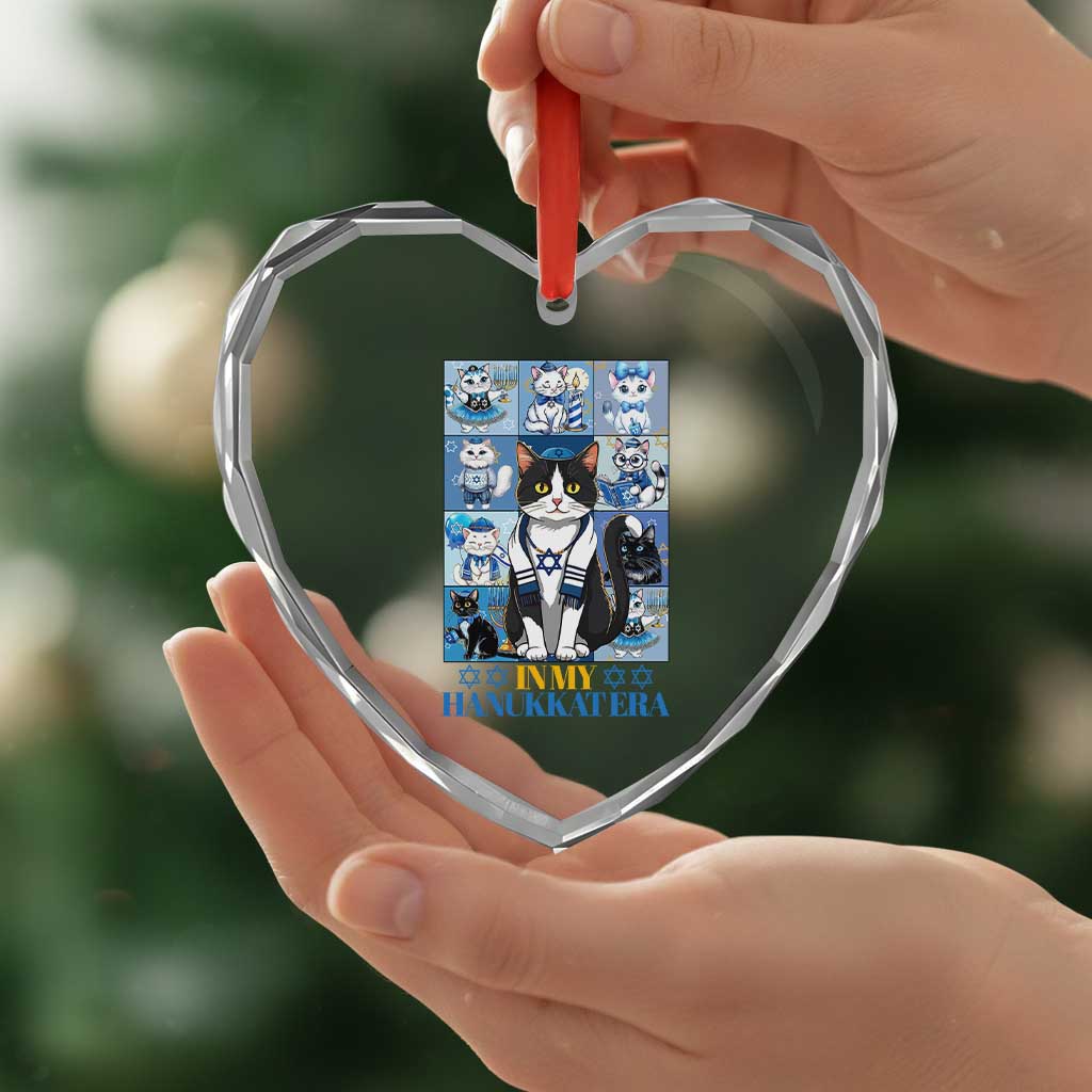 Hanukkah Cat Heart Crystal Glass Ornament In My Hanukkat Era Cute Jewish Cats TS09 Print Your Wear