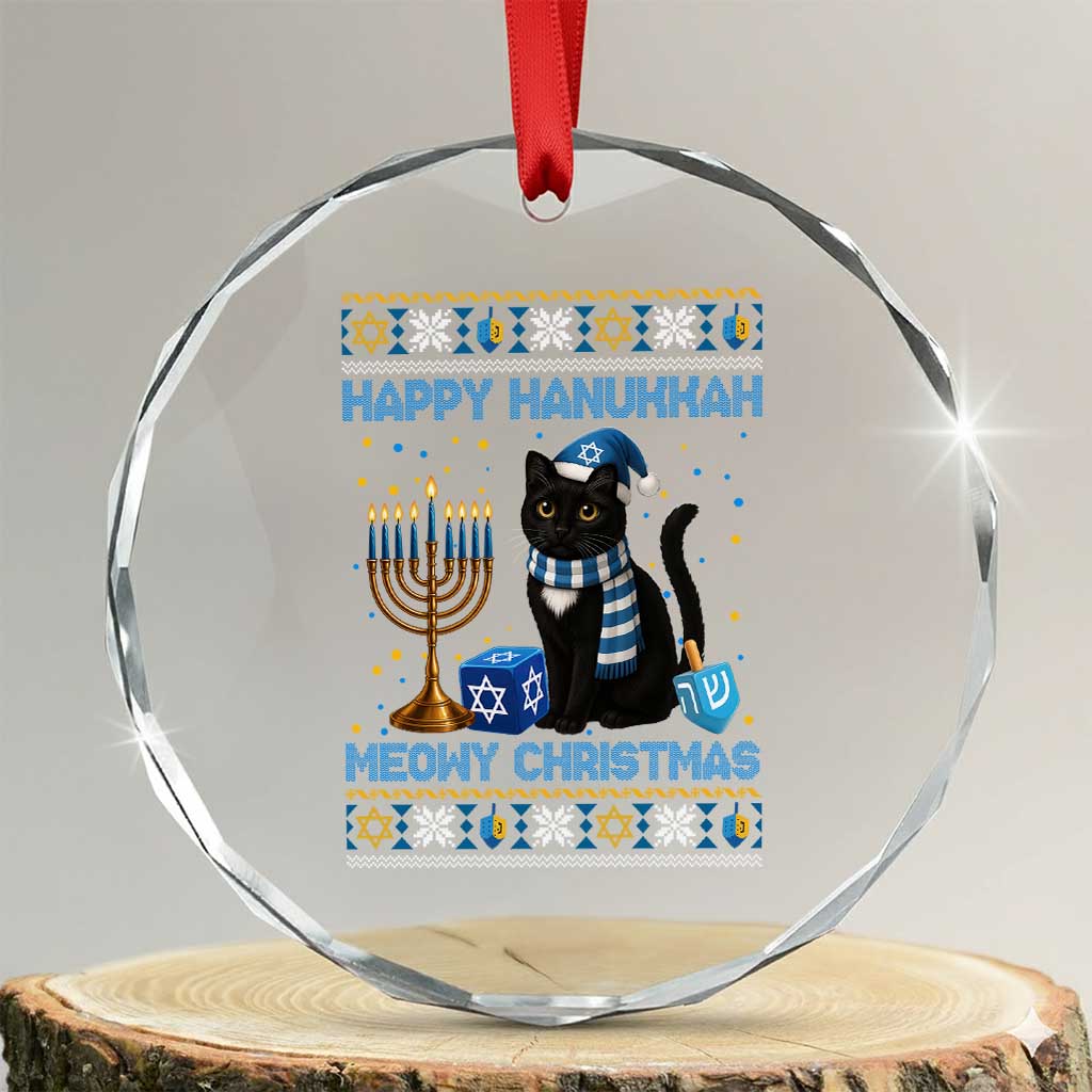 Hanukkah Cat Lover Gifts Crystal Glass Ornament Happy Hanukkah Meowy Christmas TS12 Transparent Glass 3'' Circle Print Your Wear