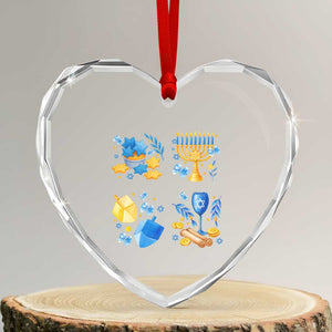 Hanukkah Celebration Heart Crystal Glass Ornament Menorah Star Of David Candle Dreidel Gift TS12 Transparent Glass 3'' Heart Print Your Wear