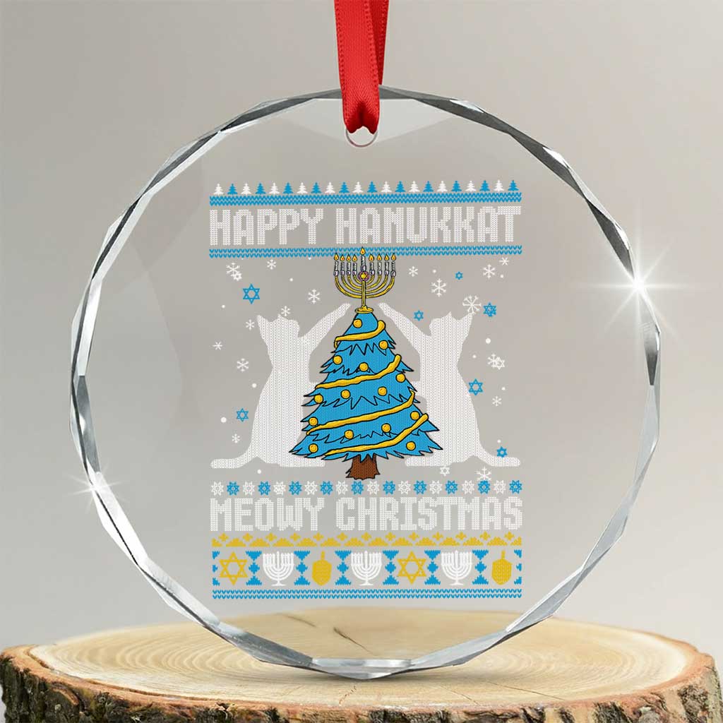 Hanukkah Christmas Cat Crystal Glass Ornament Happy Hanukkat Meowy Christmas TS09 Transparent Glass 3'' Circle Print Your Wear
