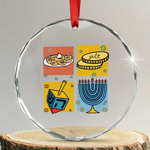 Hanukkah Crystal Glass Ornament Festival Of Lights Dreidel Menorah Candle Star Gift TS12 Transparent Glass 3'' Circle Print Your Wear