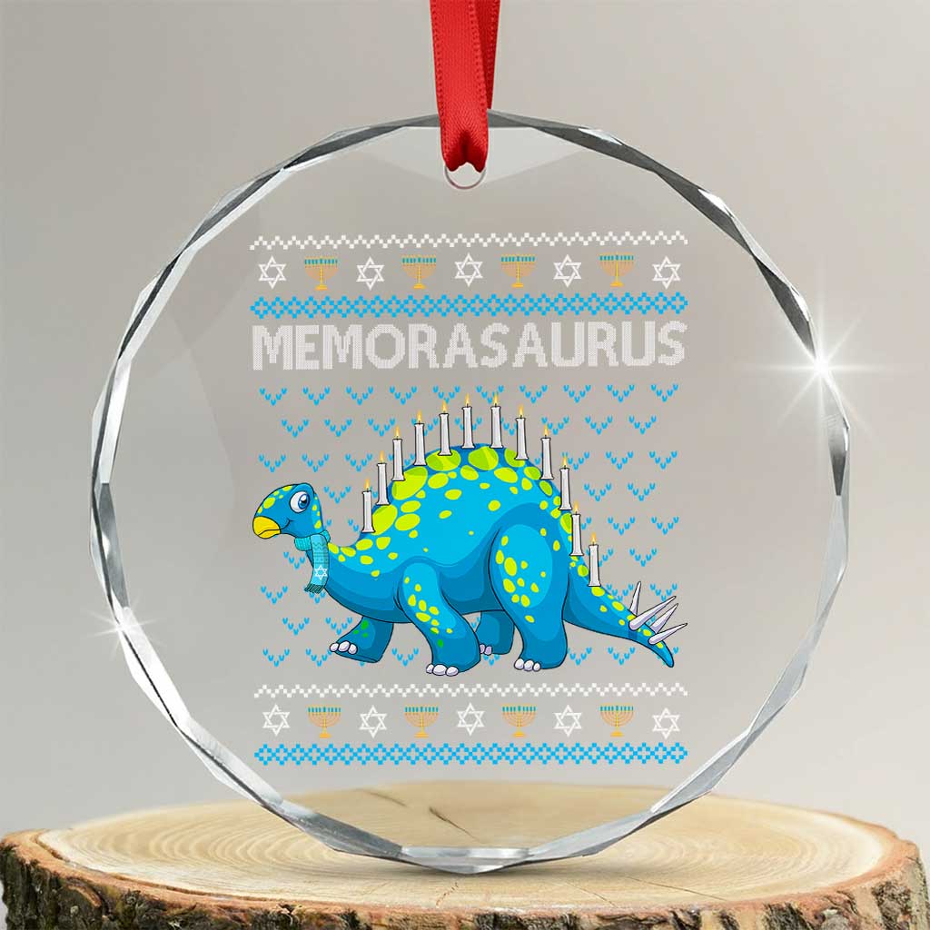 Hanukkah Dinosaur Crystal Glass Ornament Menorasaurus Menorah Dino TS09 Transparent Glass 3'' Circle Print Your Wear