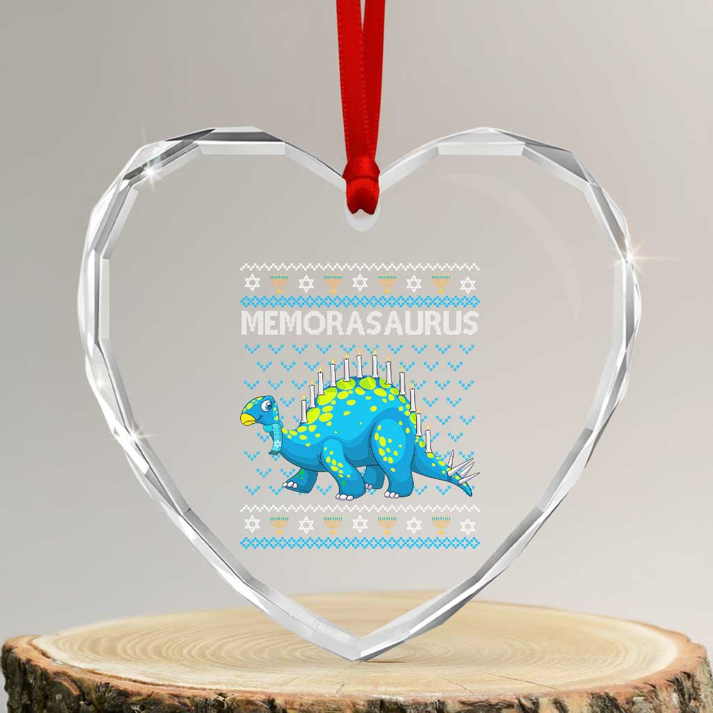Hanukkah Dinosaur Heart Crystal Glass Ornament Menorasaurus Menorah Dino TS09 Transparent Glass 3'' Heart Print Your Wear