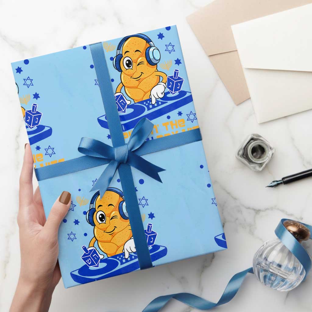 Hanukkah DJ Challah And Dreidel Wrapping Paper Roll Funny Jewish Gift TS12 Light Blue Print Your Wear