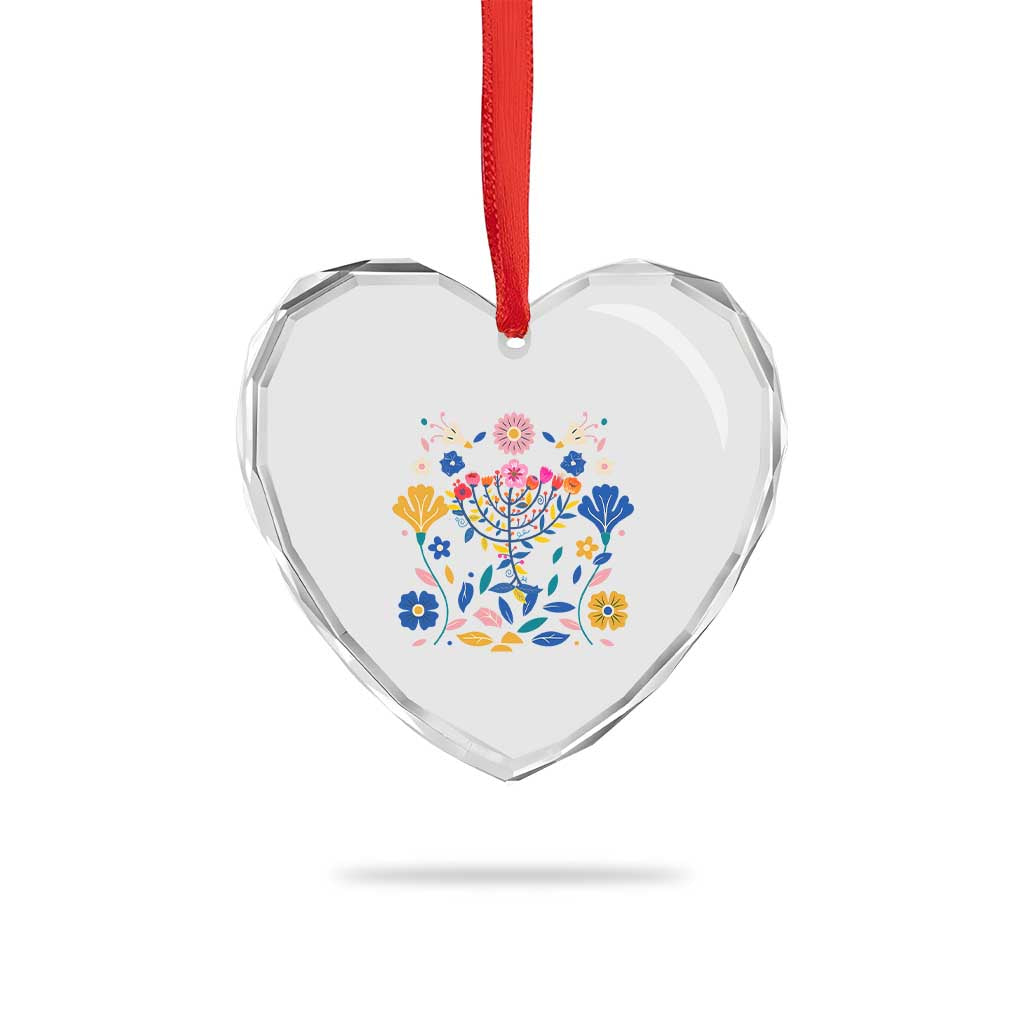 Hanukkah Floral Menorah Heart Crystal Glass Ornament Jewish Gift For Women TS12 Print Your Wear