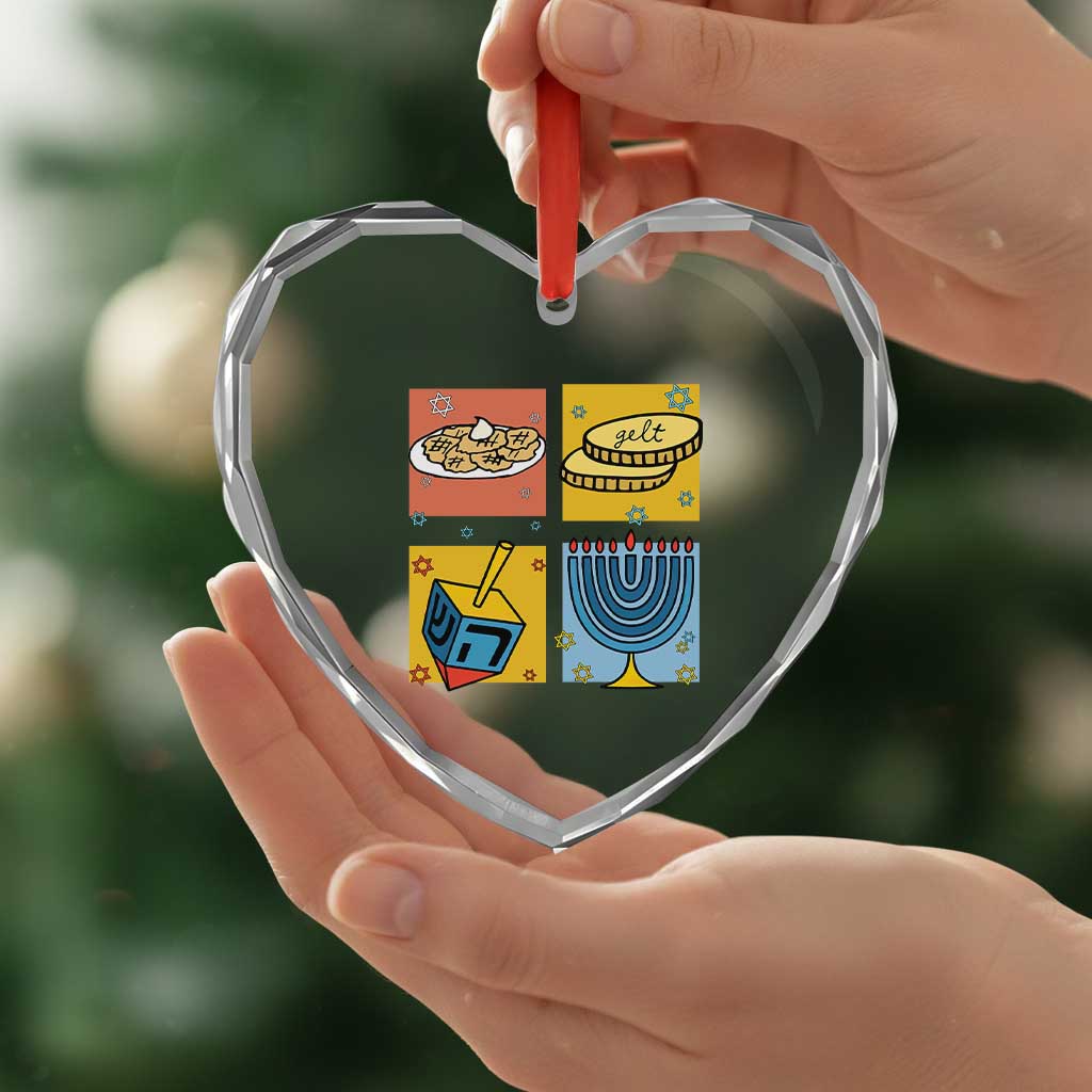 Hanukkah Heart Crystal Glass Ornament Festival Of Lights Dreidel Menorah Candle Star Gift TS12 Print Your Wear