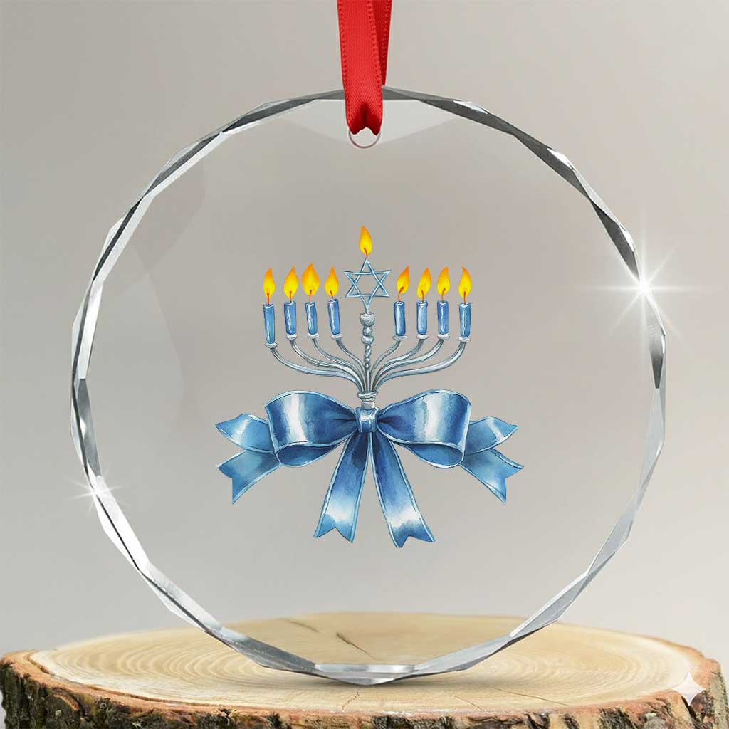 Hanukkah Menorah Jewish Coquette Bow Crystal Glass Ornament TS09