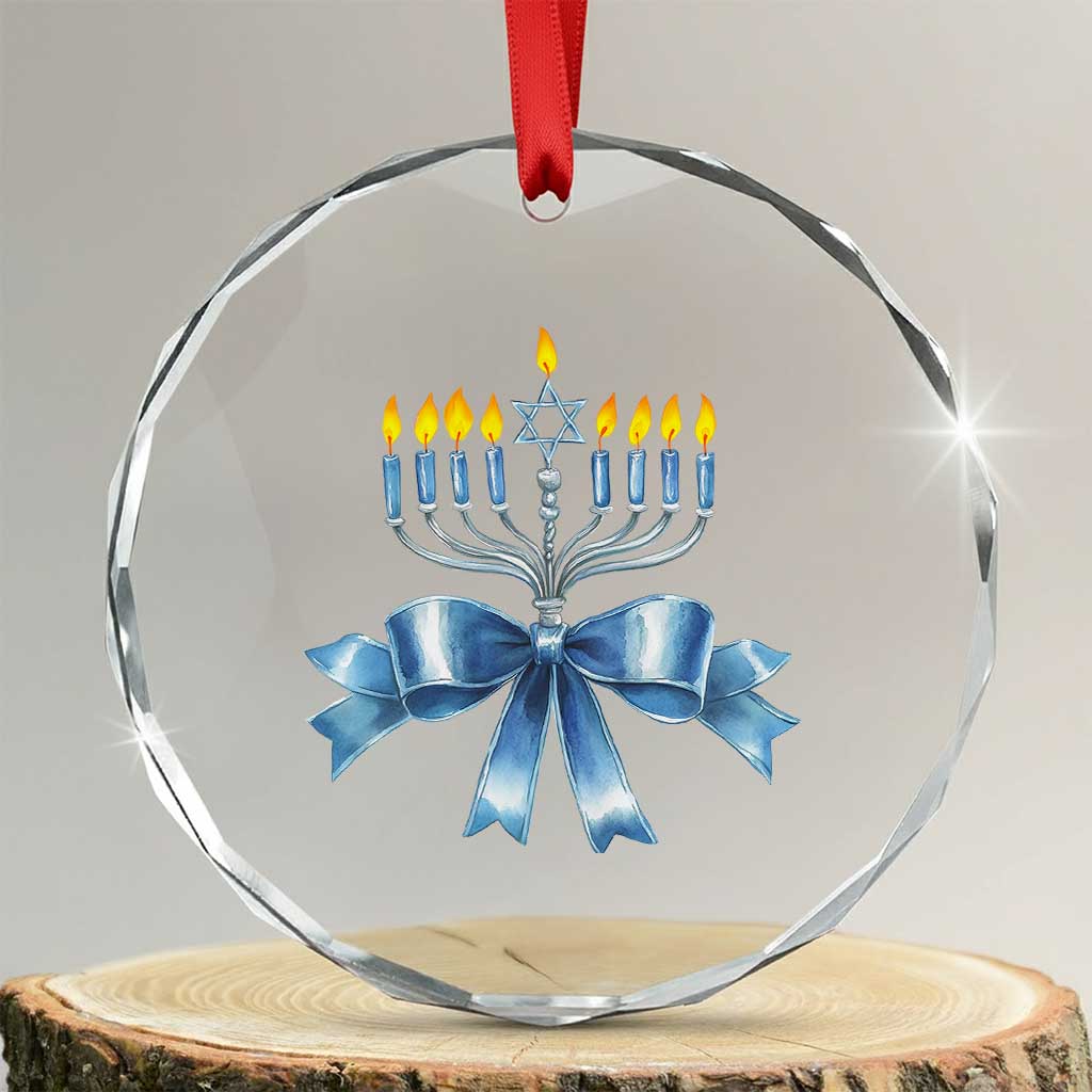 Hanukkah Menorah Jewish Coquette Bow Crystal Glass Ornament TS09 Transparent Glass 3'' Circle Print Your Wear