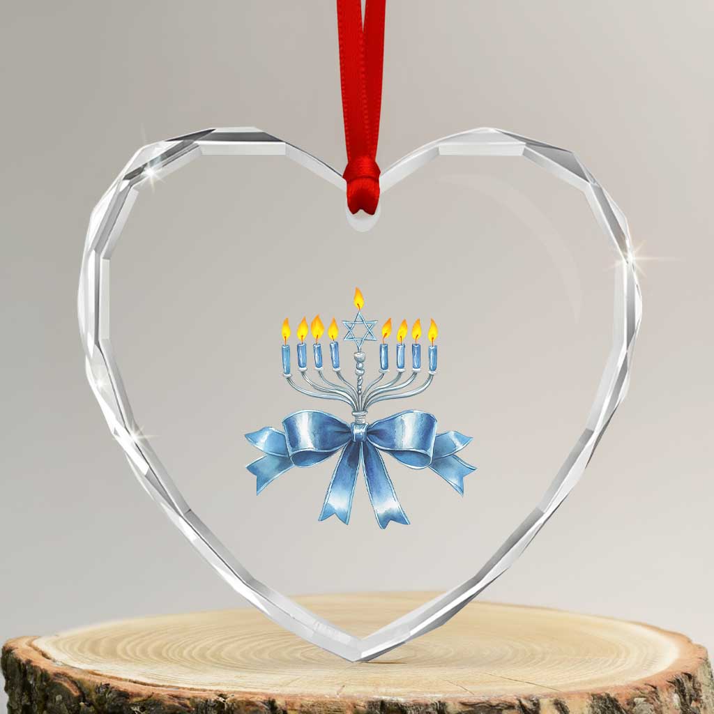 Hanukkah Menorah Jewish Coquette Bow Heart Crystal Glass Ornament TS09 Transparent Glass 3'' Heart Print Your Wear