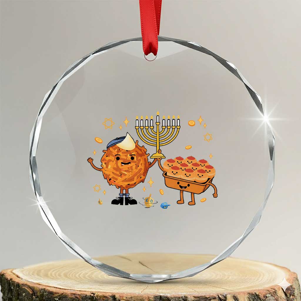 Hanukkah Sufganiyah And Latke Lifting Menorah Crystal Glass Ornament Funny Holiday Gift TS12 Transparent Glass 3'' Circle Print Your Wear
