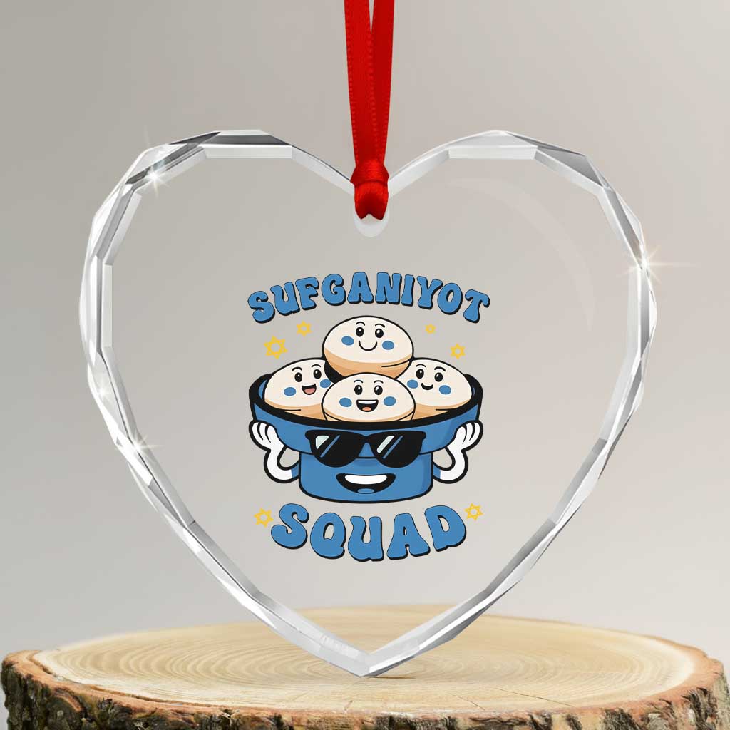 Hanukkah Sufganiyot Squad Heart Crystal Glass Ornament Funny Jelly Donut Jewish Gift TS12 Transparent Glass 3'' Heart Print Your Wear