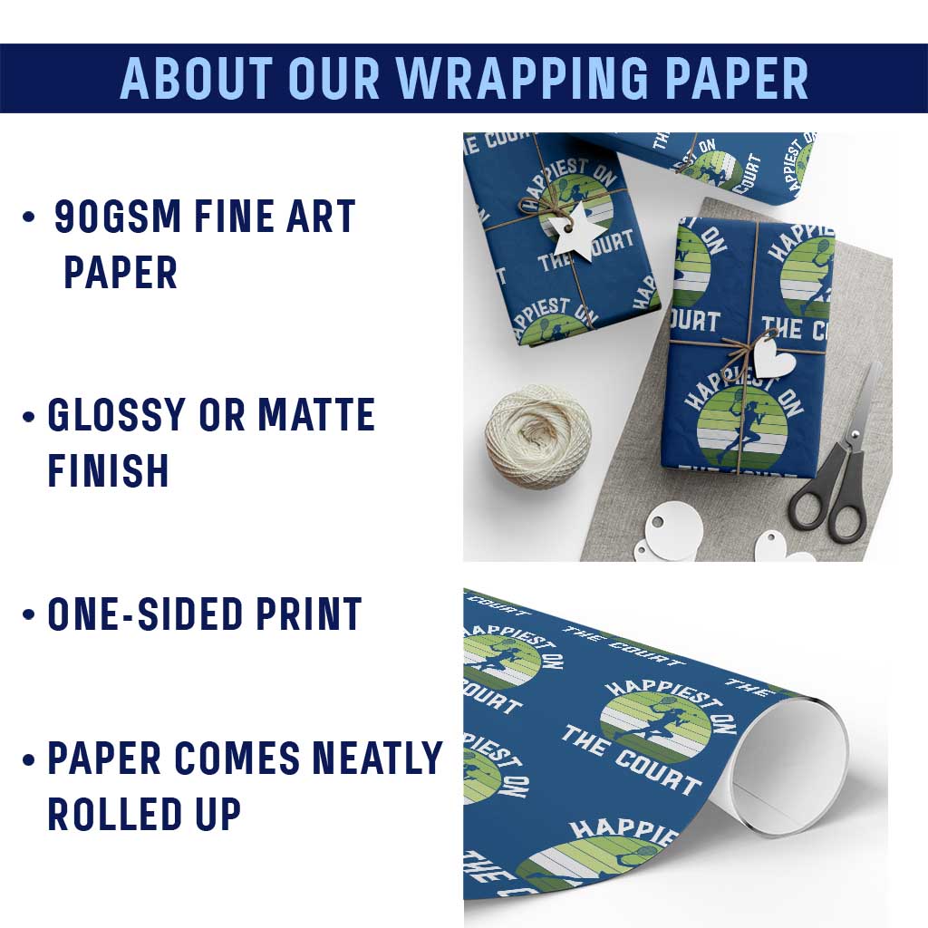 Happiest On The Court Wrapping Paper Roll Vintage Retro Tennis Girl Gift TS12 Print Your Wear