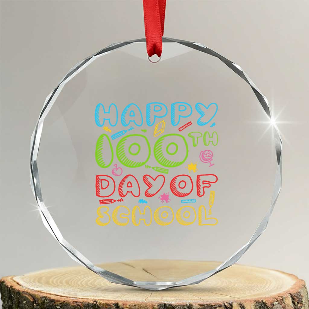 Happy 100 Days of School Crystal Glass Ornament 100th Day Funny Milestone Celebration TS01 Transparent Glass 3'' Circle Print Your Wear
