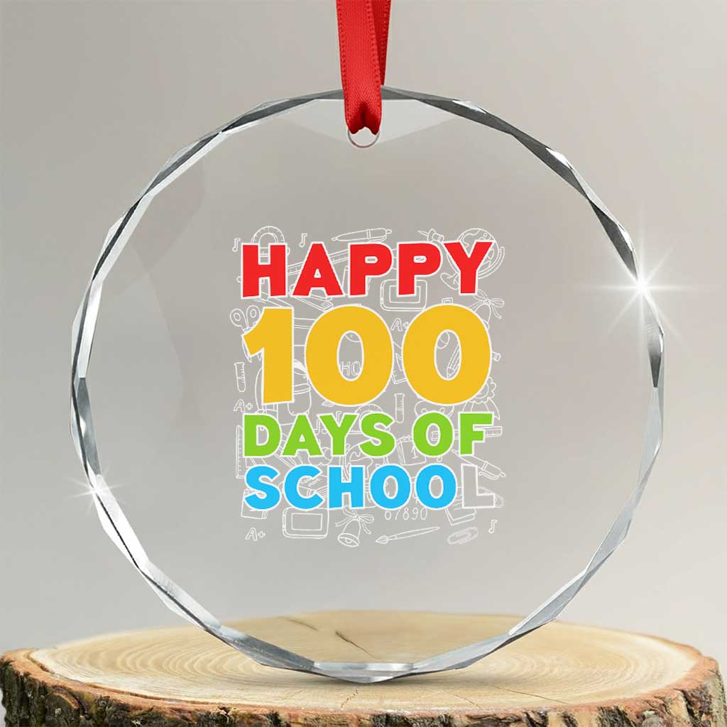 Happy 100 Days of School Crystal Glass Ornament Cute Celebration Gift for Teachers and Kids TS01 Transparent Glass 3'' Circle Print Your Wear