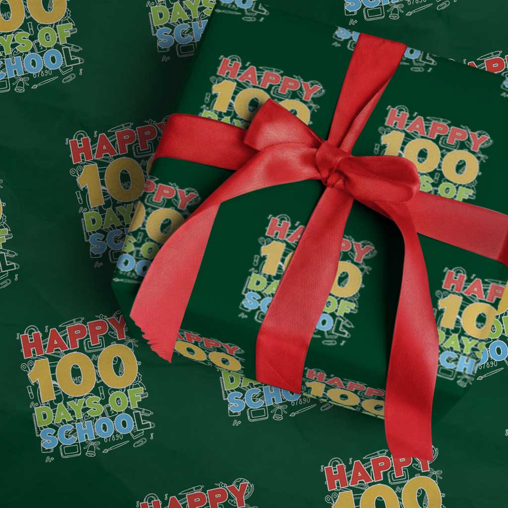 Happy 100 Days of School Wrapping Paper Roll Cute Celebration Gift for Teachers and Kids TS01 Green Print Your Wear