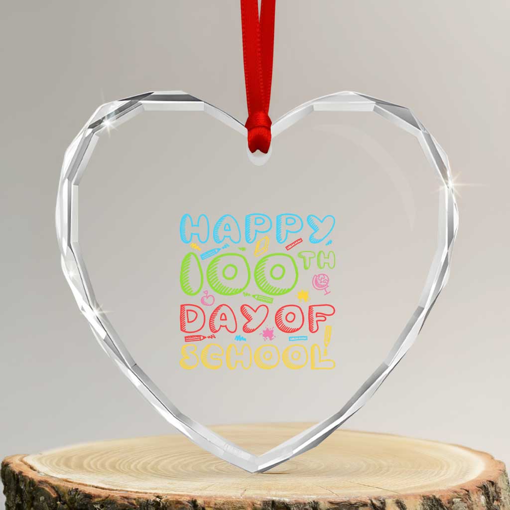 Happy 100 Days of School Heart Crystal Glass Ornament 100th Day Funny Milestone Celebration TS01 Transparent Glass 3'' Heart Print Your Wear