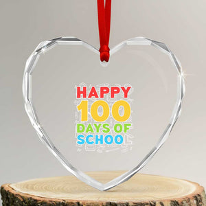 Happy 100 Days of School Heart Crystal Glass Ornament Cute Celebration Gift for Teachers and Kids