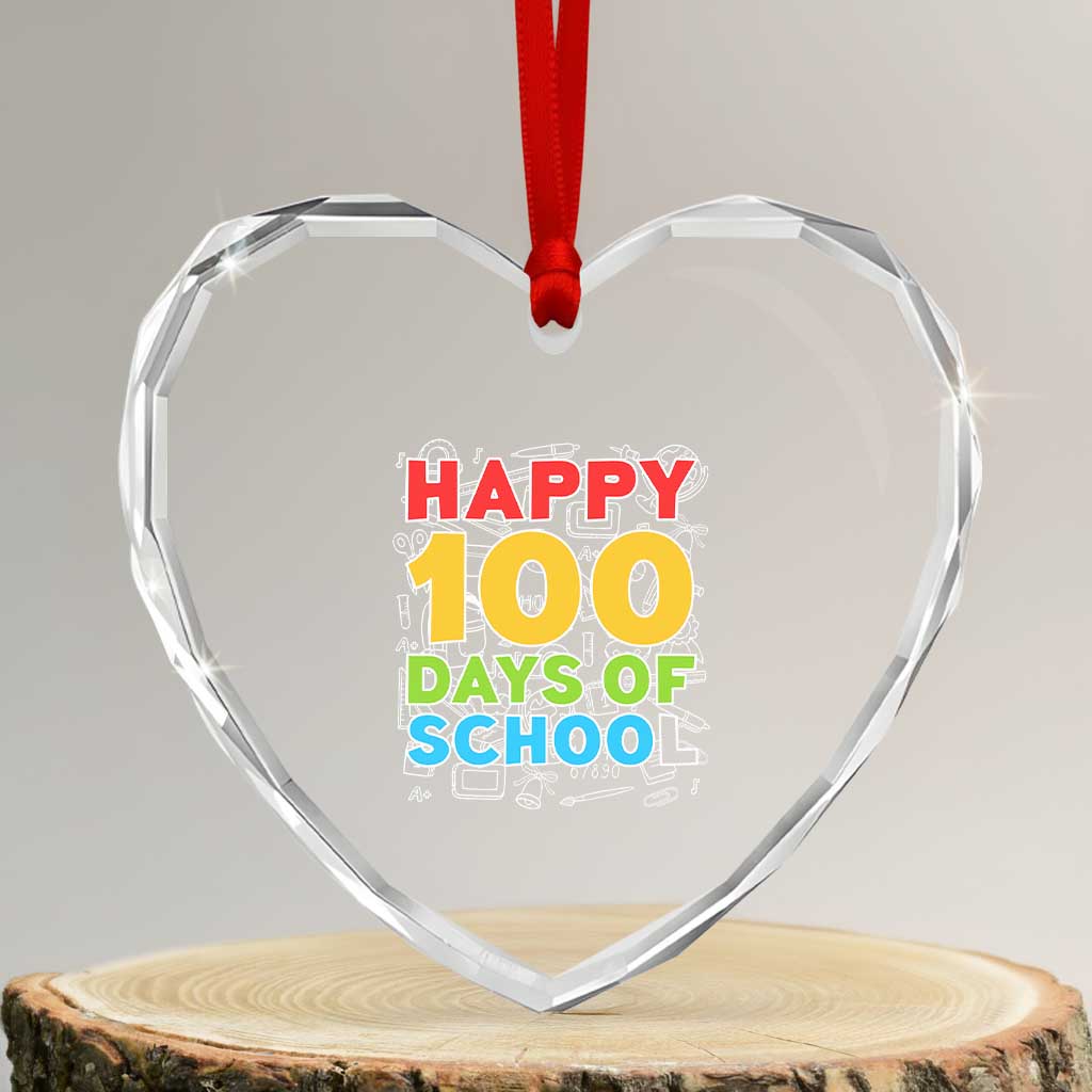 Happy 100 Days of School Heart Crystal Glass Ornament Cute Celebration Gift for Teachers and Kids TS01 Transparent Glass 3'' Heart Print Your Wear