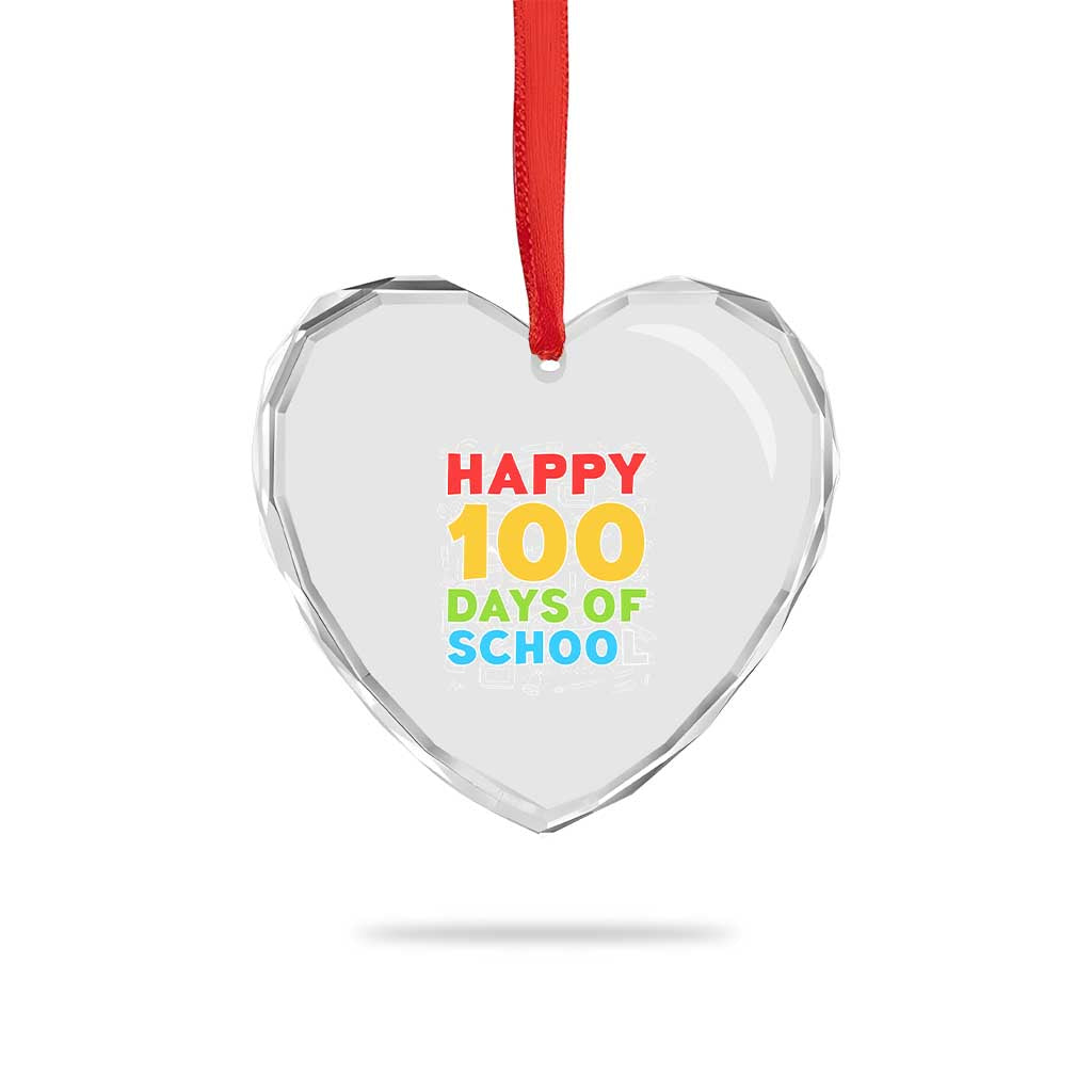 Happy 100 Days of School Heart Crystal Glass Ornament Cute Celebration Gift for Teachers and Kids