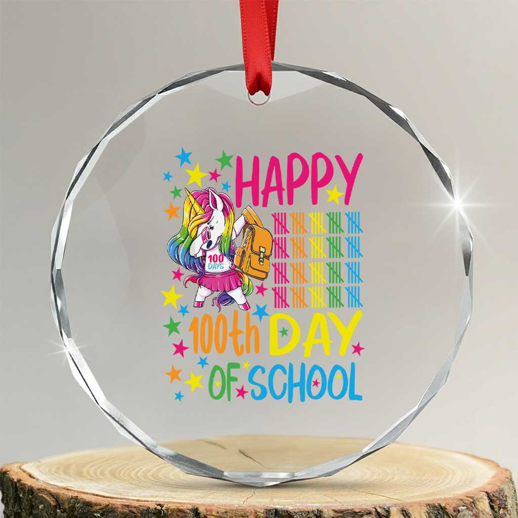 Happy 100th Day of School Unicorn Crystal Glass Ornament Magical Girls Celebration Gift TS01 Transparent Glass 3'' Circle Print Your Wear