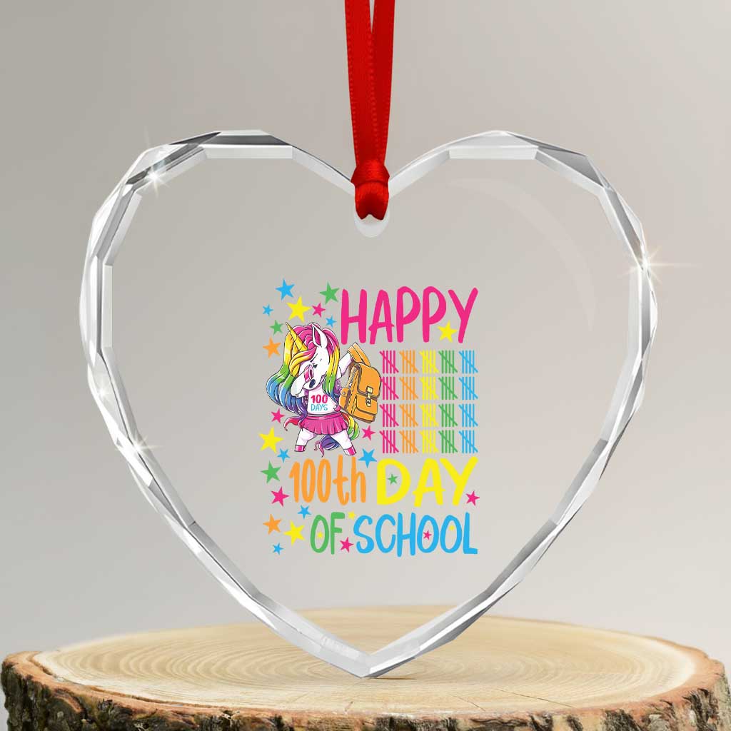 Happy 100th Day of School Unicorn Heart Crystal Glass Ornament Magical Girls Celebration Gift TS01 Transparent Glass 3'' Heart Print Your Wear